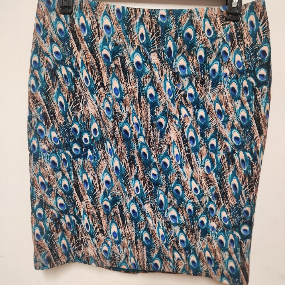 Talbots Women's 14P Petite Peacock Feather Animal Print Boho 90s Pencil Skirt - Picture 4 of 12